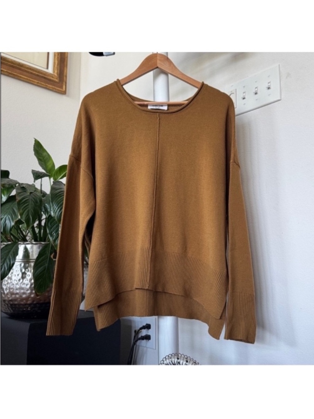 NWT Double Zero Mustard Oversized Slouchy Lightweight Pullover Sweater Sz L